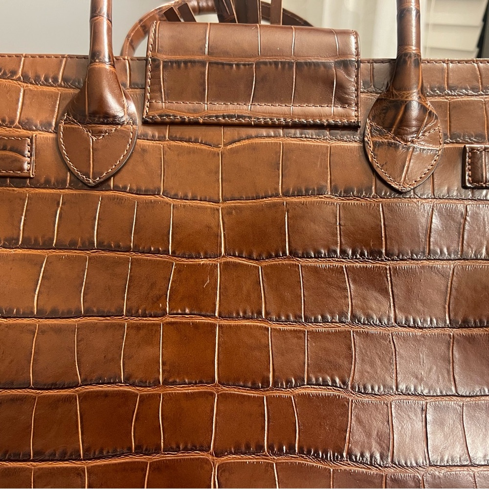 Fairfax & Favor England Windsor Handbag in Conker Brown Croc Print Leather - Picture 9 of 11